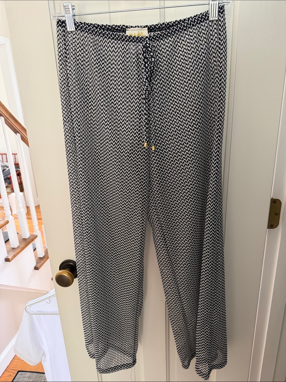 EUC ANTHROPOLOGIE Women’s Black & White Wide-Leg Drawstring Knit Cover Up Pants